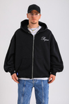 PQS Baskılı Siyah Oversize Zipper Hoodie SW1296