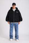 PQS Baskılı Siyah Oversize Zipper Hoodie SW1296