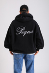 PQS Baskılı Siyah Oversize Zipper Hoodie SW1296