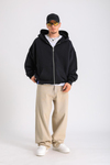PQS Mykonos Baskılı Siyah Oversize Zipper Hoodie SW1267
