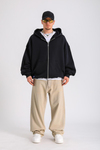 PQS Mykonos Baskılı Siyah Oversize Zipper Hoodie SW1267