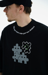 Puzzle Baskılı Siyah Oversize Tshirt JC01 24Y262