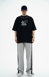 Puzzle Baskılı Siyah Oversize Tshirt JC01 24Y262