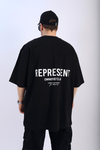 Represent Baskılı Siyah Oversize Tshirt T889