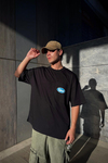 Resilient Baskılı Cep Detay Siyah Oversize Tshirt JC01