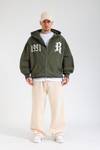 Revival 1991 Baskılı Haki Oversize Zipper Hoodie SW1376
