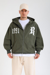 Revival 1991 Baskılı Haki Oversize Zipper Hoodie SW1376