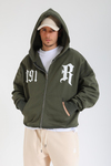 Revival 1991 Baskılı Haki Oversize Zipper Hoodie SW1376