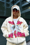 Rv Baskılı Krem Oversize Zipper Sweatshirt SW1006
