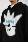 Rv Baskılı Siyah Oversize Hoodie SW1387