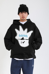 Rv Baskılı Siyah Oversize Hoodie SW1387
