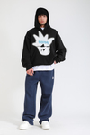 Rv Baskılı Siyah Oversize Hoodie SW1387