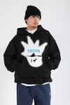 Rv Baskılı Siyah Oversize Hoodie SW1387