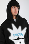 Rv Baskılı Siyah Oversize Hoodie SW1387