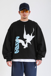 Rv Siyah Bird Baskılı Oversize Hoodie SW1390