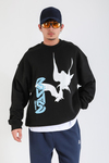 Rv Siyah Bird Baskılı Oversize Hoodie SW1390