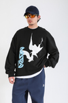 Rv Siyah Bird Baskılı Oversize Hoodie SW1390