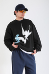 Rv Siyah Bird Baskılı Oversize Hoodie SW1390