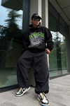 Rv Spider Baskılı Siyah Oversize Sweatshirt SW1019