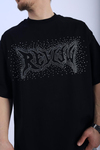 Rv Taş Baskılı Siyah Oversize Tshirt T930