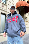 Secret Nakışlı Füme Zipper Sweatshirt SW881