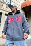 Secret Nakışlı Füme Zipper Sweatshirt SW881
