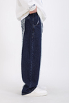 Şerit Detay Koyu Mavi Baggy Jean Pantolon P1125