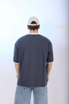 Şerit Detay Mavi Oversize Tshirt T995