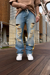 Şerit Detay Yırtık Jean Pantolon P949
