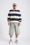 Şeritli Bej Oversize Sleeved Tshirt SW1131