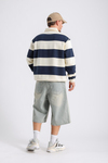 Şeritli Bej Oversize Sleeved Tshirt SW1131
