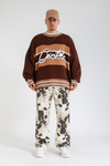 Şeritli Kahve Oversize Kazak KZK150