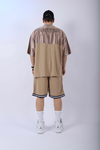Şeritli Kahve Oversize Şort Tshirt Takım TKM138