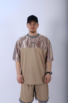 Şeritli Kahve Oversize Şort Tshirt Takım TKM138