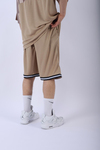Şeritli Kahve Oversize Şort Tshirt Takım TKM138