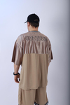 Şeritli Kahve Oversize Şort Tshirt Takım TKM138