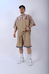 Şeritli Kahve Oversize Şort Tshirt Takım TKM138