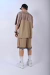 Şeritli Kahve Oversize Şort Tshirt Takım TKM138