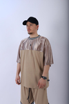 Şeritli Kahve Oversize Şort Tshirt Takım TKM138