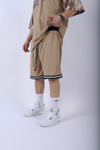 Şeritli Kahve Oversize Şort Tshirt Takım TKM138
