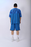 Şeritli Mavi Oversize Şort Tshirt Takım TKM137