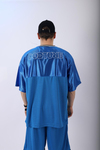 Şeritli Mavi Oversize Şort Tshirt Takım TKM137