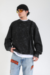 Şeritli Siyah Acid Wash Oversize Sweatshirt SW1407