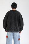 Şeritli Siyah Acid Wash Oversize Sweatshirt SW1407