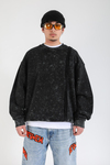 Şeritli Siyah Acid Wash Oversize Sweatshirt SW1407