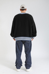 Şeritli Siyah Oversize Kazak KZK151
