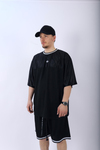 Şeritli Siyah Oversize Şort Tshirt Takım TKM139
