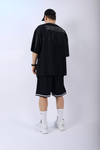 Şeritli Siyah Oversize Şort Tshirt Takım TKM139