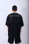 Şeritli Siyah Oversize Şort Tshirt Takım TKM139