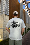 Sırt Baskılı Gri Oversize Tshirt T1068